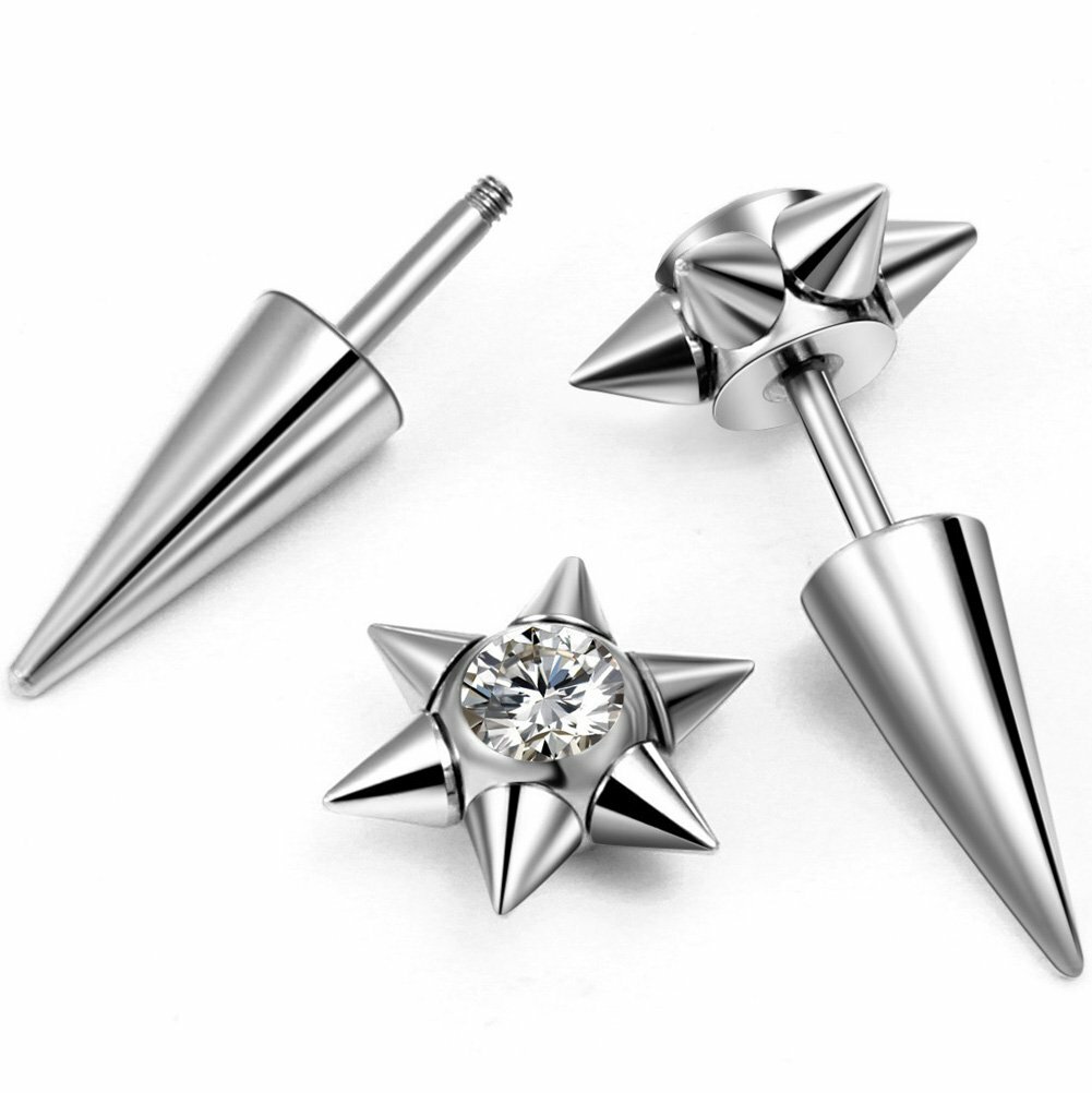 2PCS Stainless Steel CZ Spike Rivet Ear Studs Earrings Women’s Men’s Jewelry