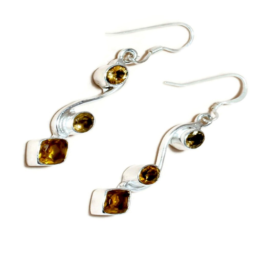 Gigantic Eye Clean Citrine Cut Gemstone 925 Silver Handmade Drop Dangle Earrings