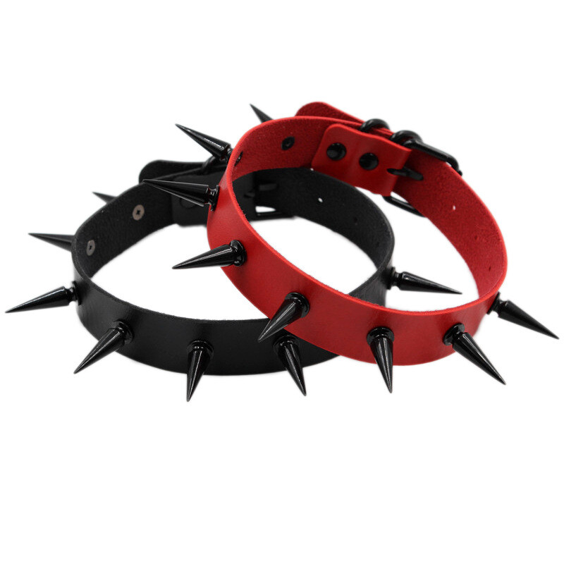 Gothic Punk PU Leather Alloy Spike Rivet Choker Necklace Unisex Rock Club Wear