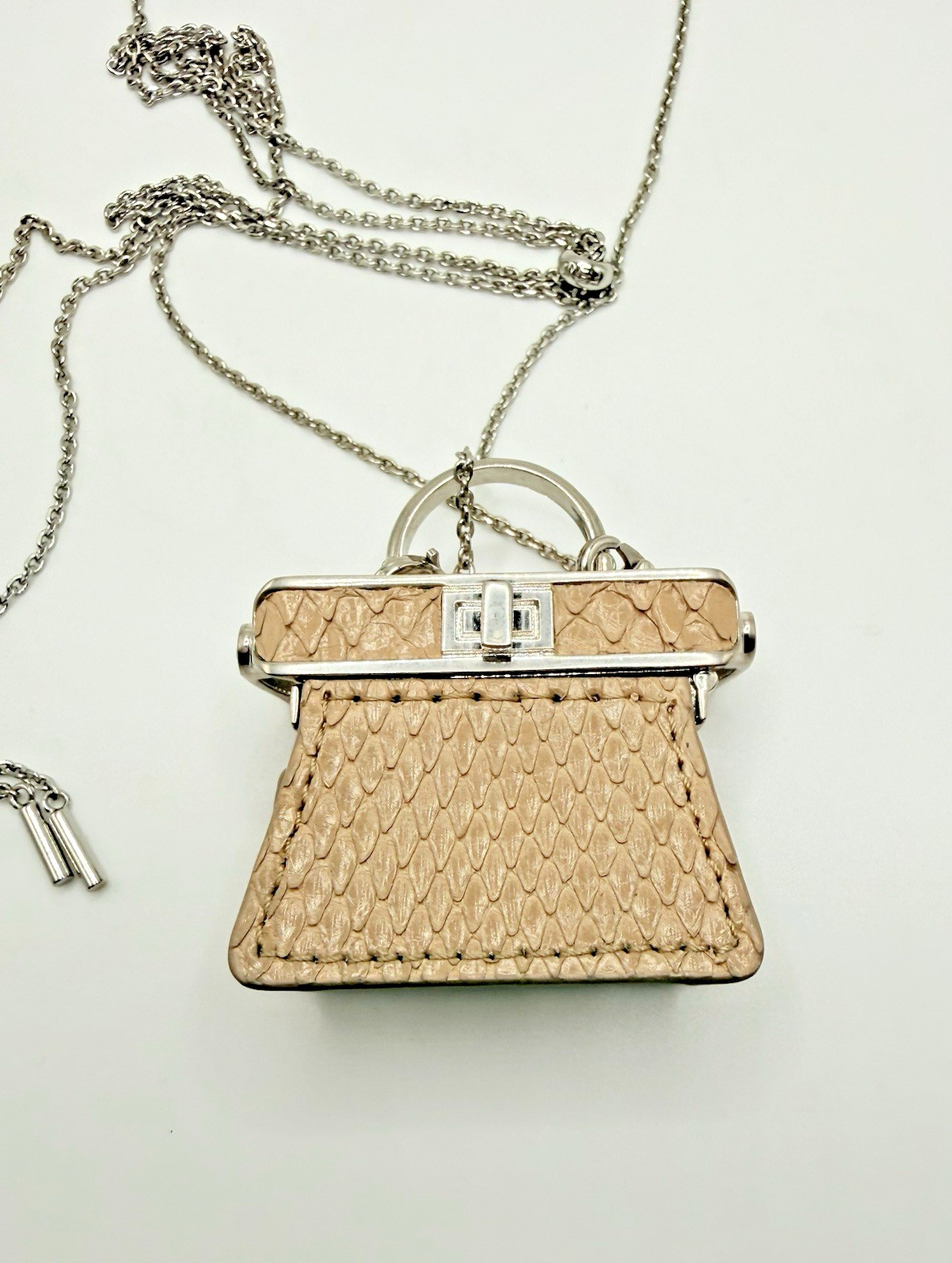 Fendi Peekaboo Mini Bag Pendant Necklace Python Embossed Leather Italy w/ COA