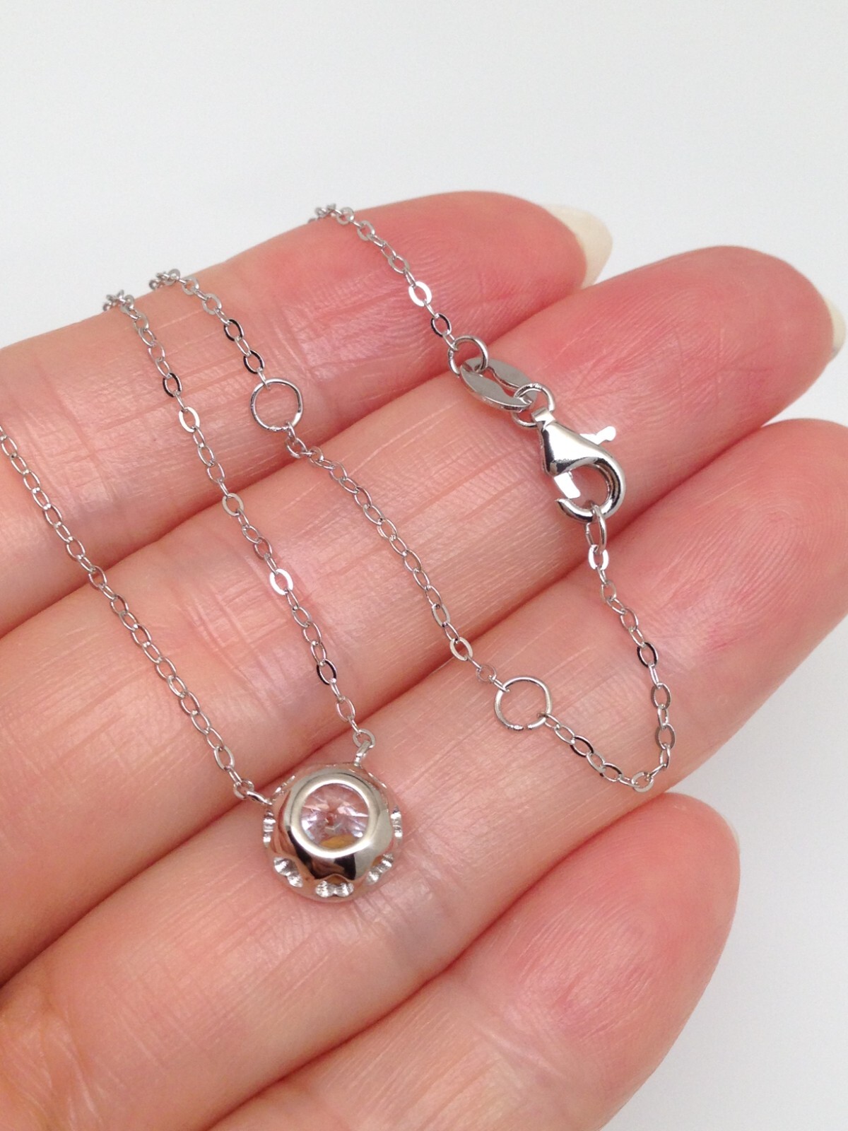 925 Sterling Silver Bezel CZ Round Solitaire Pendant Necklace 1 Ct 16-18″ 7mm