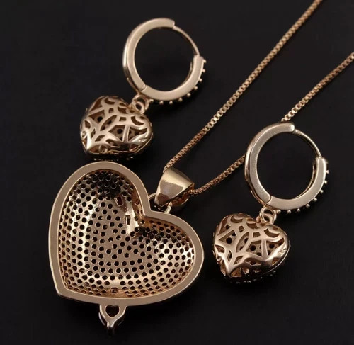 18K Gold Plated Onyx Gemstone Heart Necklace Earrings Set Elegant Valentine Gift