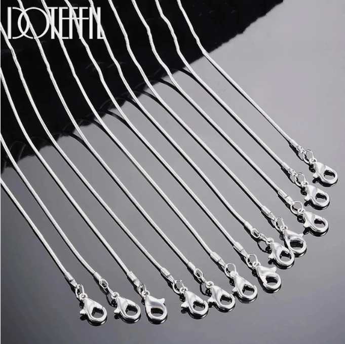 5/10pcs Wholesale 925 Sterling Solid Silver 1mm Snake Chain Necklace For Women