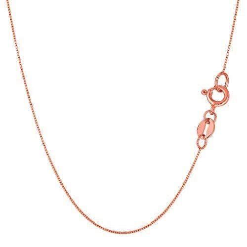 10k Solid Real Gold Mirror Box Chain Necklace, 0.45mm (20 Inches, Rose Gold)