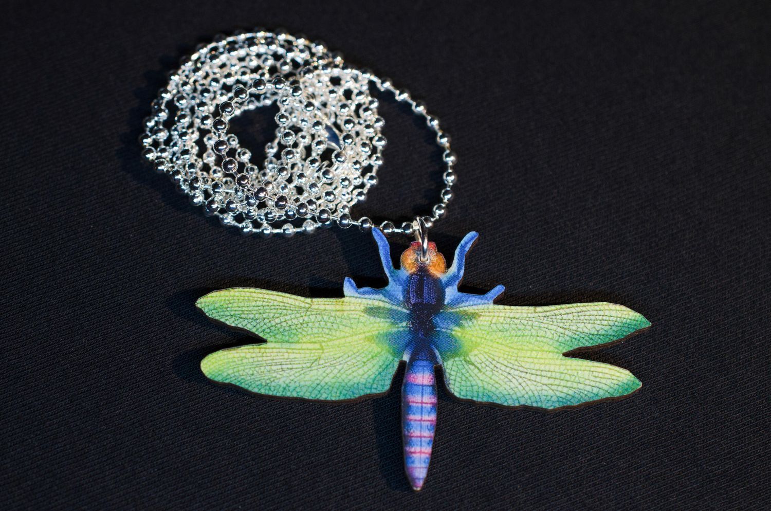 Dragonfly Necklace Miniblings 80cm Wood Printed Animal Insect Pond