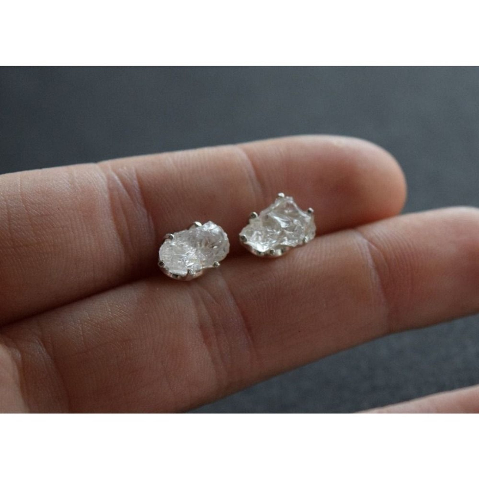 raw stone earrings, natural gemstone studs in sterling silver, crystal e…