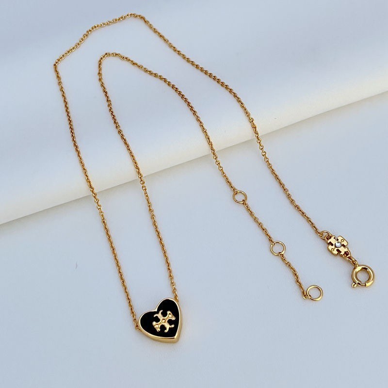 New Tory Gold & Black Heart Necklace with Jewelry Pouch Size:45cm