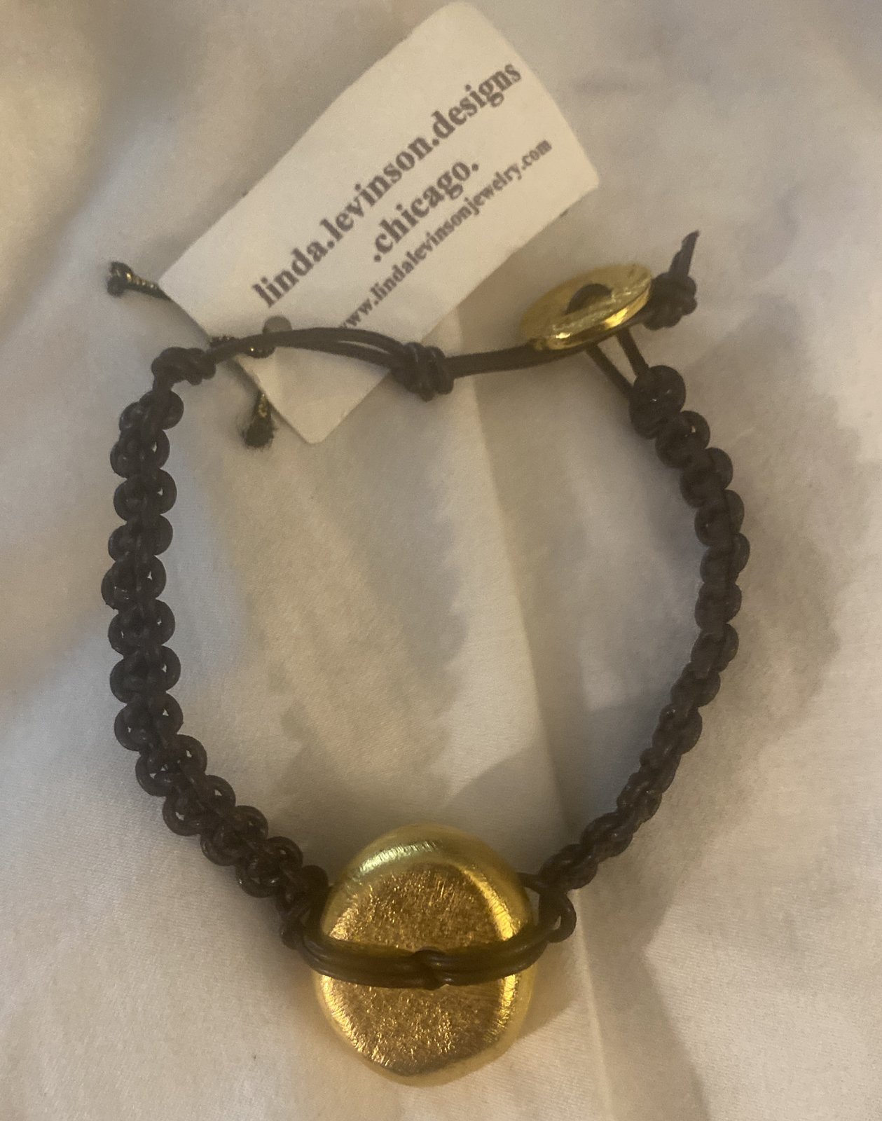 Linda Levinson Designs Leather Bracelet W/ Large Gold Charm NWT