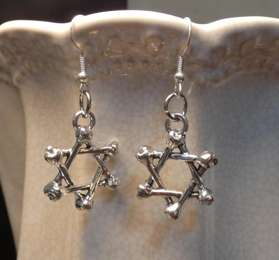 Bone Design Star Dangle Drop Earrings Women Lobes Goth Punk Alternative Punk