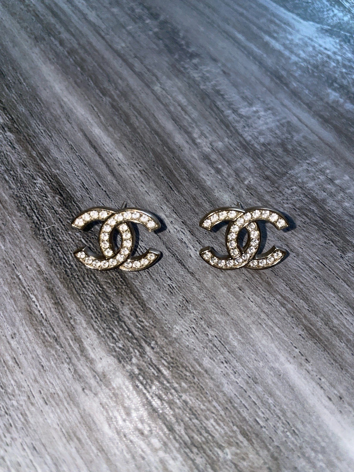 CHANEL Gold Tone Crystal Stud Earrings