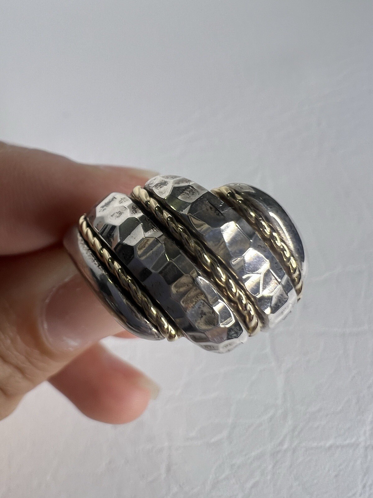 Vintage 14K gold accents & 925 Ster1ling Silver 1990s Domed Band Ring Sz 9.75