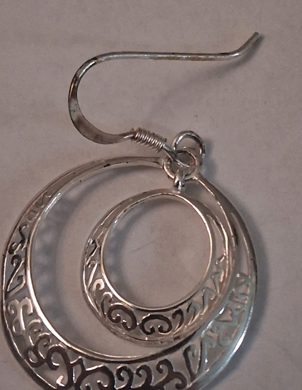 Vtg Sterling Silver Dbl Hoop Dangle Drop Hook Earrings Round .925