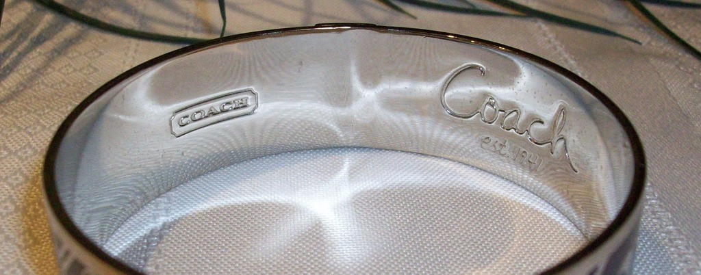Coach 94119 Bangle Bracelet .75″ Lozenge Hangtag Hang Tag Silver Purple NWOT