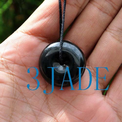 Natural Black Nephrite Jade Donut / Bead / Disc Pendant / Necklace