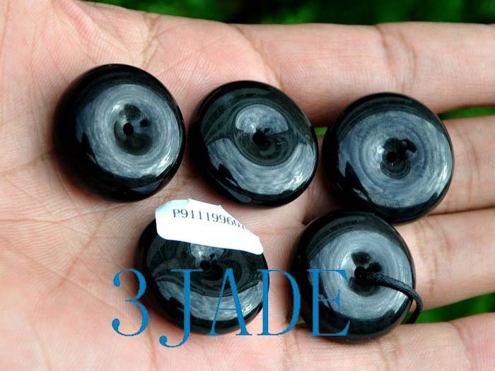 Natural Black Nephrite Jade Donut / Bead / Disc Pendant / Necklace