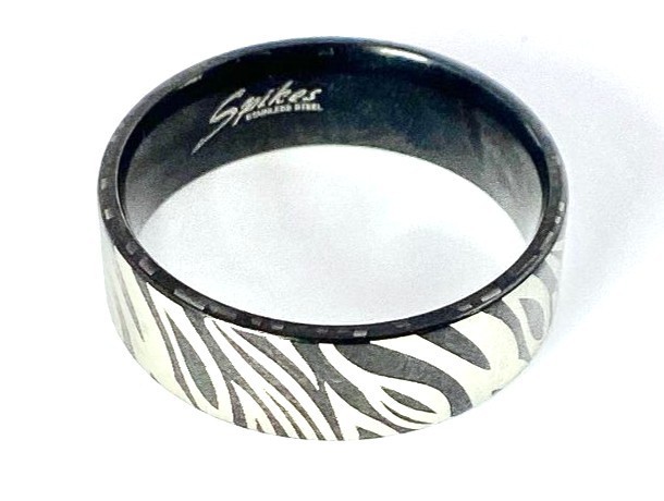 Stainless Steel Black Ion Plated Zebra Animal Print Ring Band Size 9-13 (FL284)