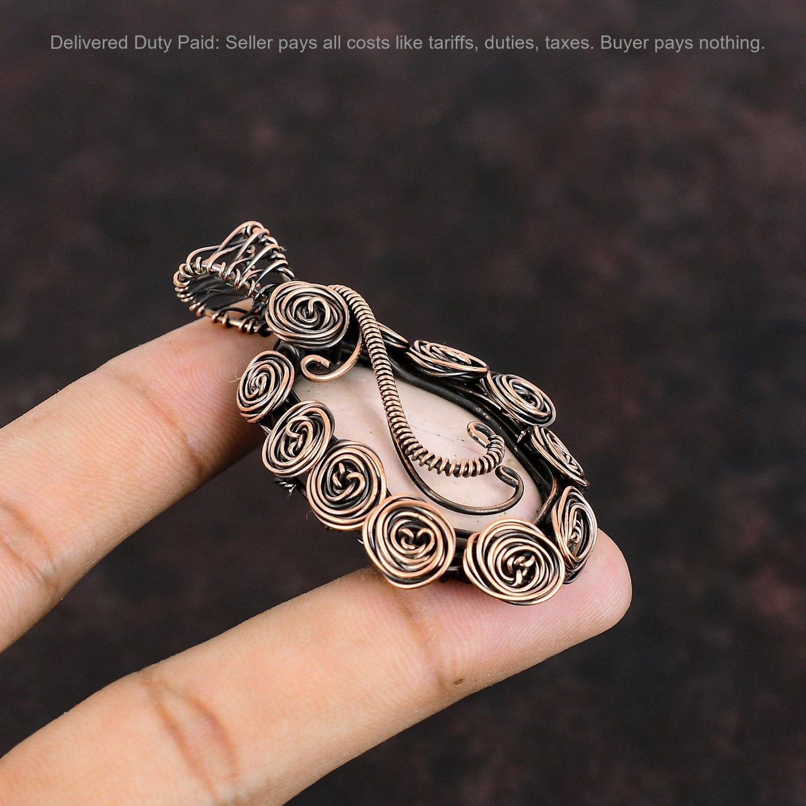 Christmas Deal Natural Pink Opal Wire Wrapped Flower Boho Pendant Jewelry Copper