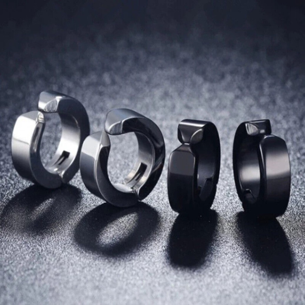 Mens Womens Stainless Steel Clip On Fake Ear Earrings Hoop Huggie Non-Piercing