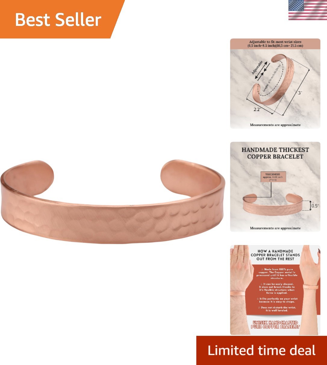 Elegant Handcrafted Copper Bracelet – 6.5 Inches Adjustable for All Occasions