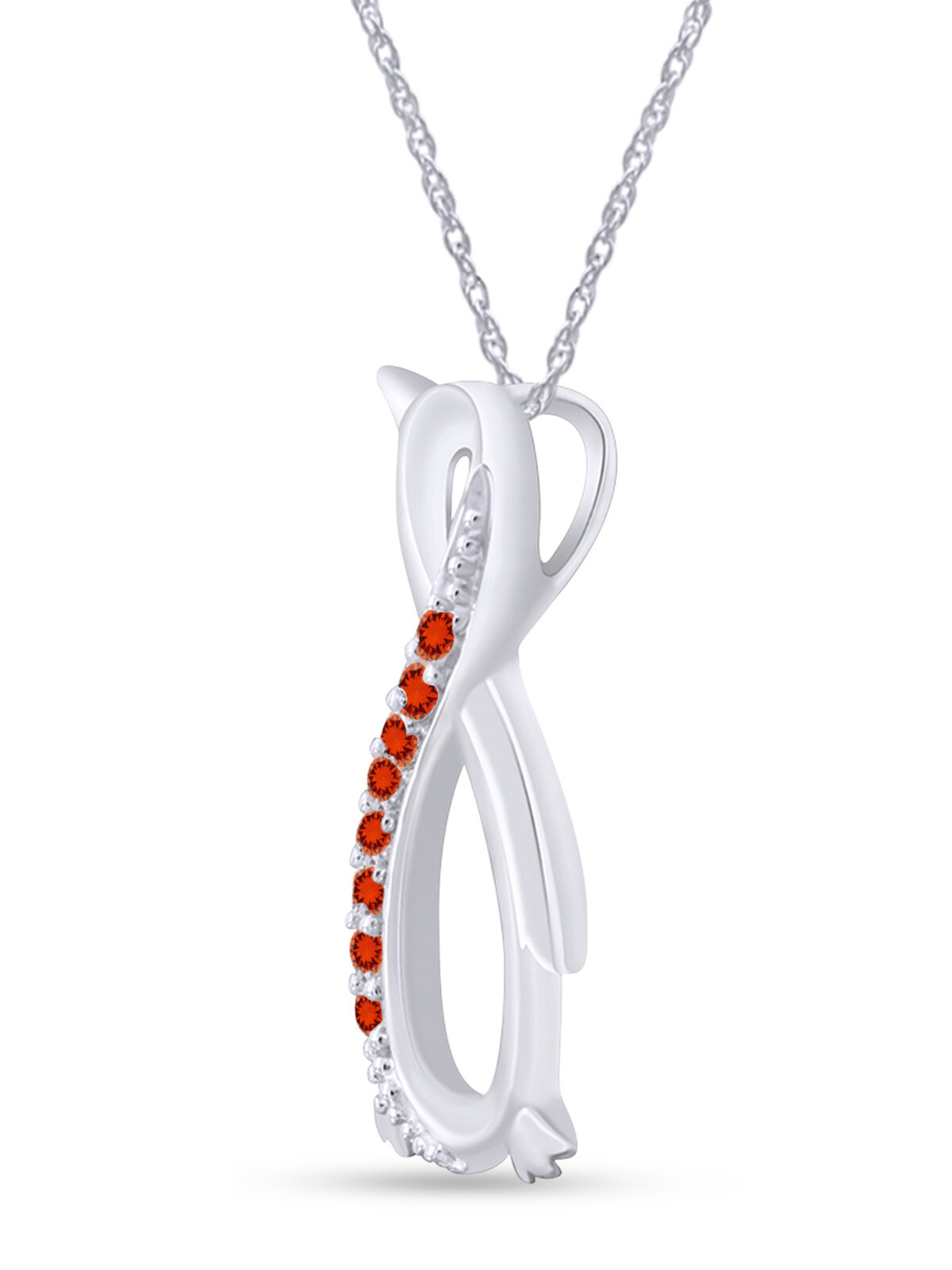 Penguin Infinity Pendant Necklace Simulated Birthstone 14K White Gold Plated