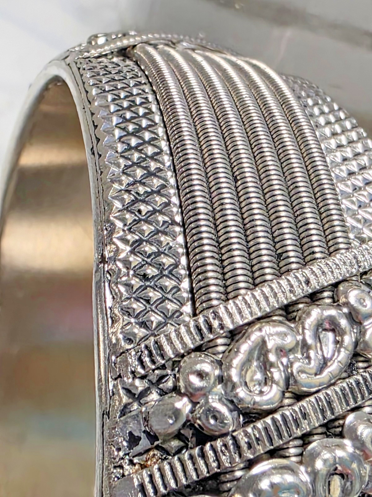 Silver Plated Bangel ‘Knitted/Braided’ Look, Non-Closure Bracelet 2.75″ x 1″