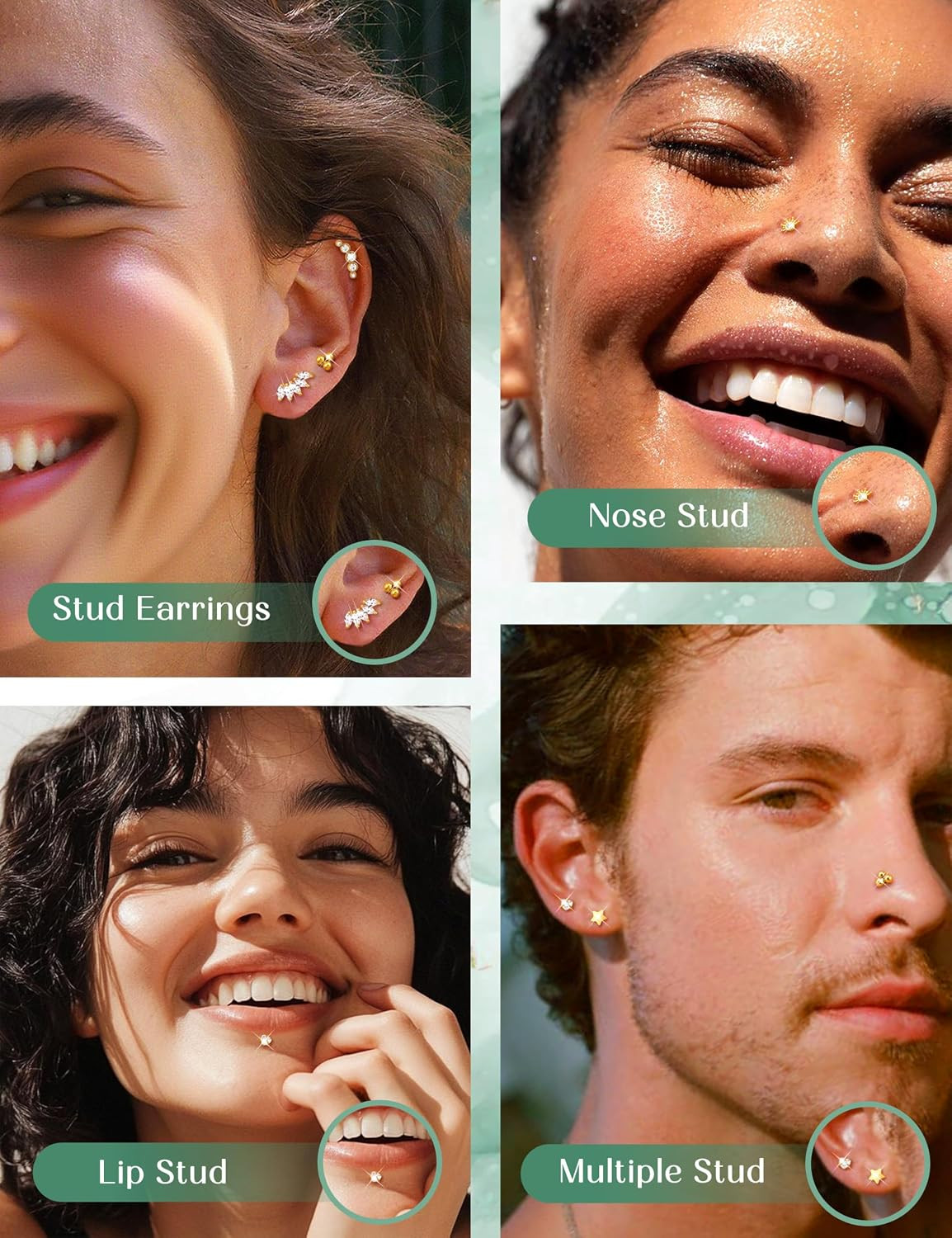14K Gold Plated Push in Stud Earrings, 316L Surgical Steel Flat Back Earrings Th