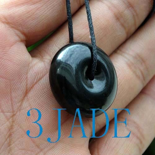 Natural Black Nephrite Jade Donut / Bead / Disc Pendant / Necklace