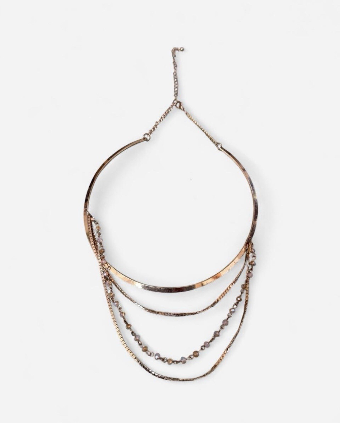 Forever 21 Rose Gold Layered Beaded Necklace Multi Strand NWOT