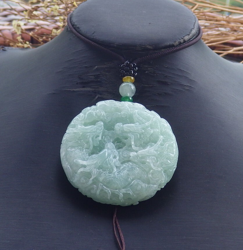 Certified Green Burma Natural A Jade jadeite Pendant 9 Dragon Circle 九龙 570077