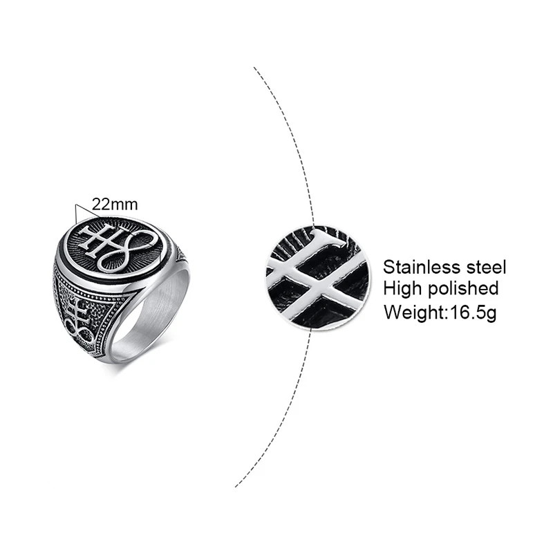 Sigil of Lucifer Devil Seal Satan Stamp Ring Men Stainless Steel Punk Signet Ban