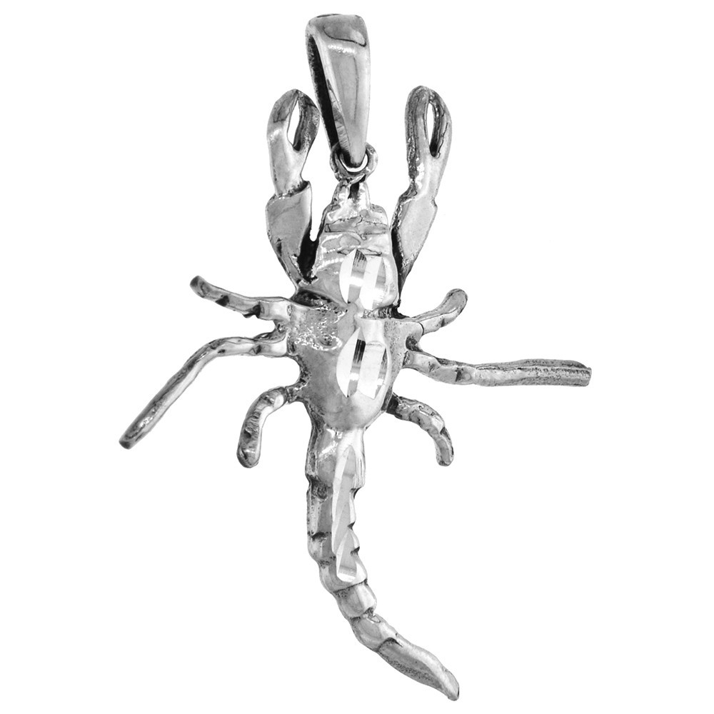 925 Sterling Silver Snapping Shrimp Pendant 31mm Tall with 16 to 24 Inch Chain