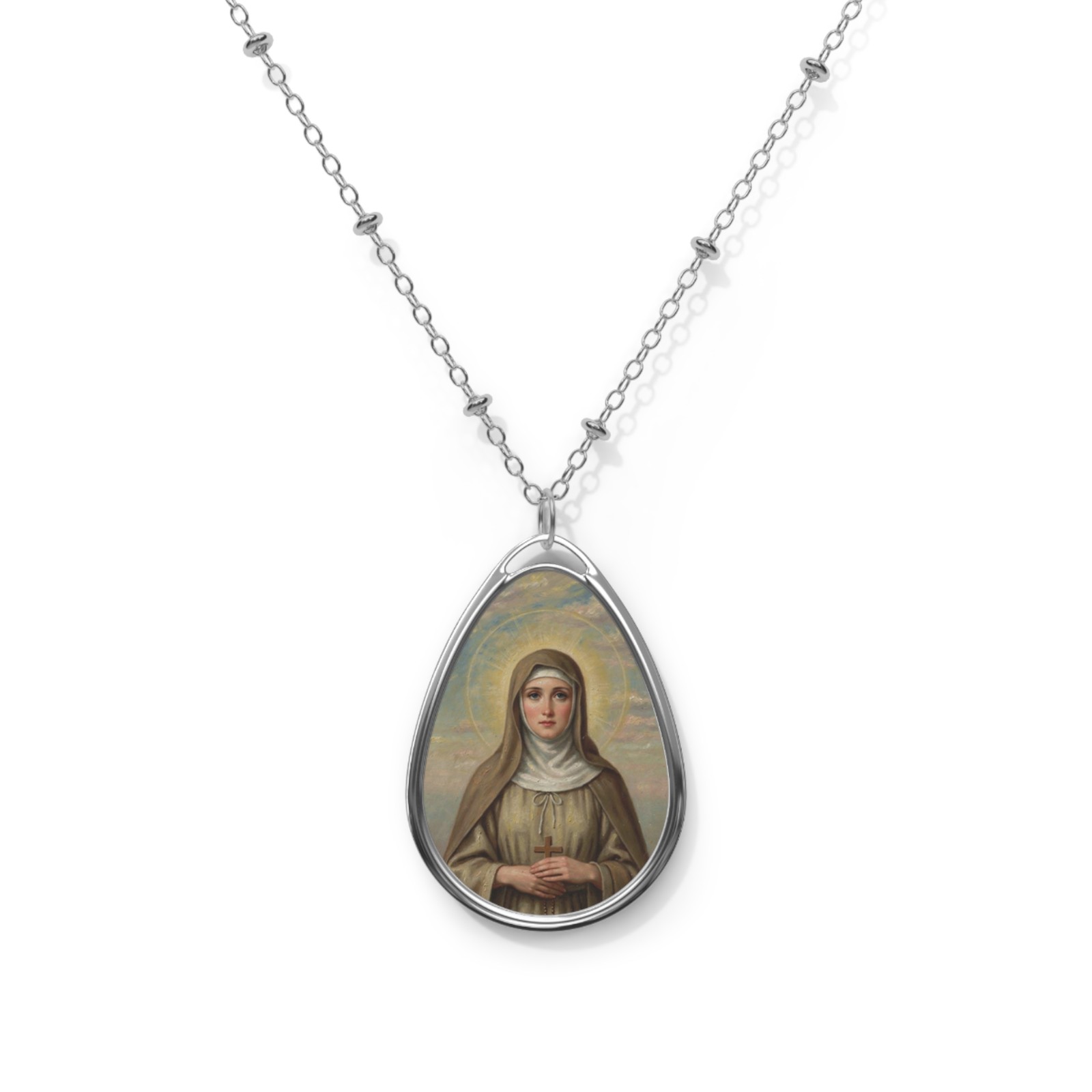 Saint Audrey Of Ely, Oval Pendant Necklace, Christian Gift