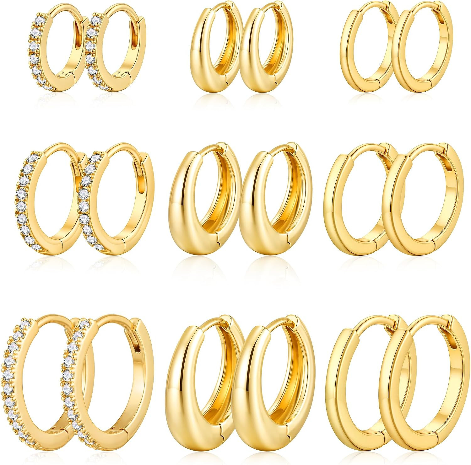 9 Pairs Gold Hoop Earrings for Women | Small Huggie Hoop Earring Sets, Multiple