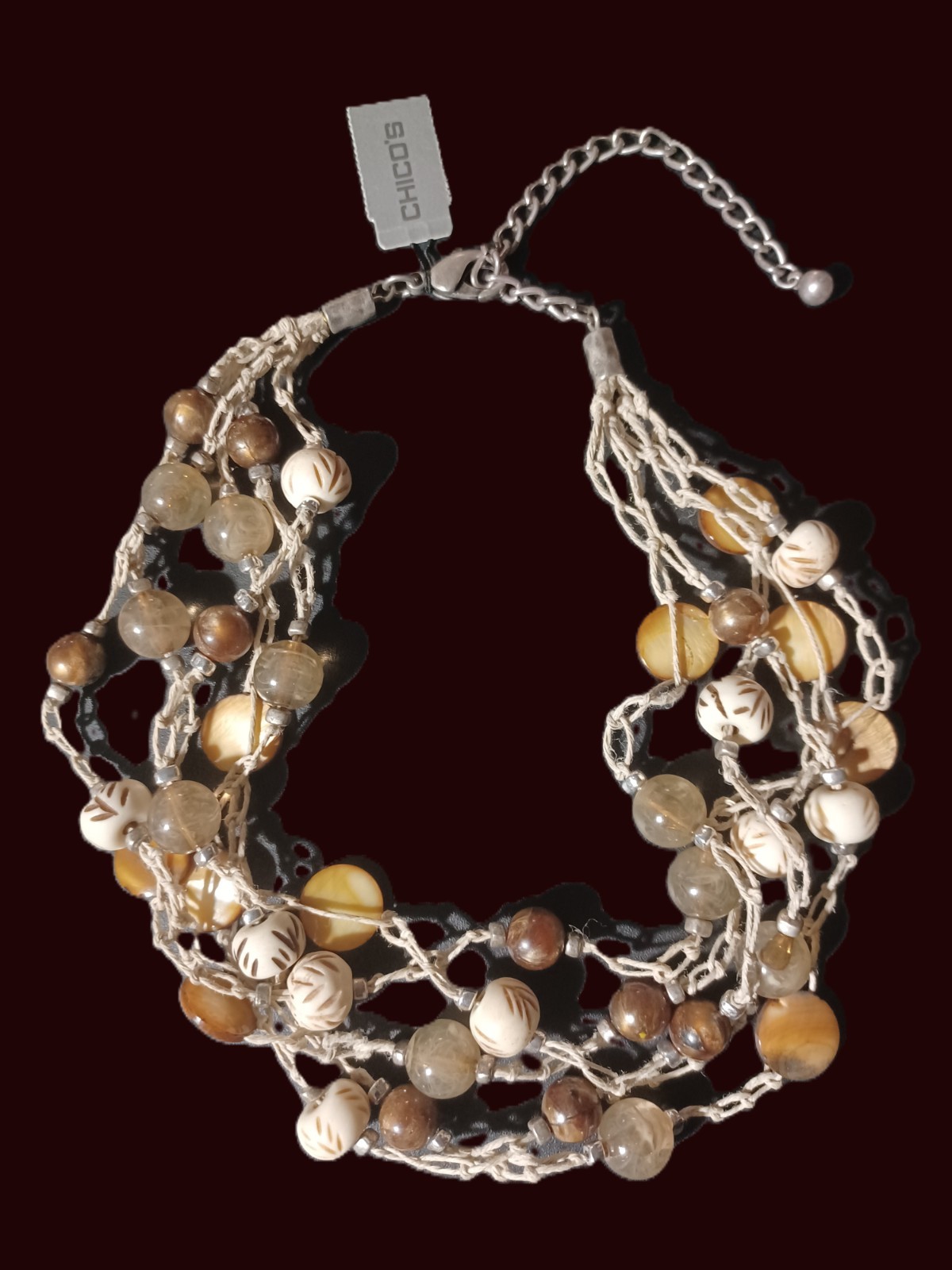 CHICO’S Neutral Beaded Layered Braided Necklace
