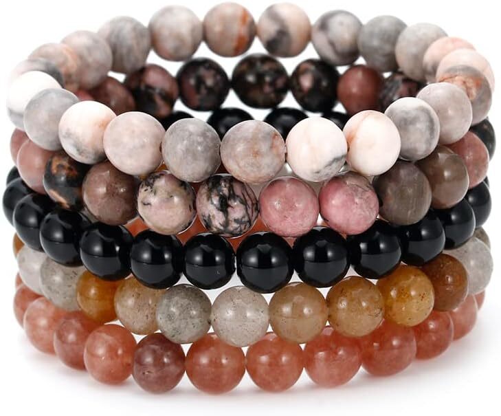 Semi-Precious Gem Bracelet Round Beaded Stretch Bracelets Stress Relief Bangle