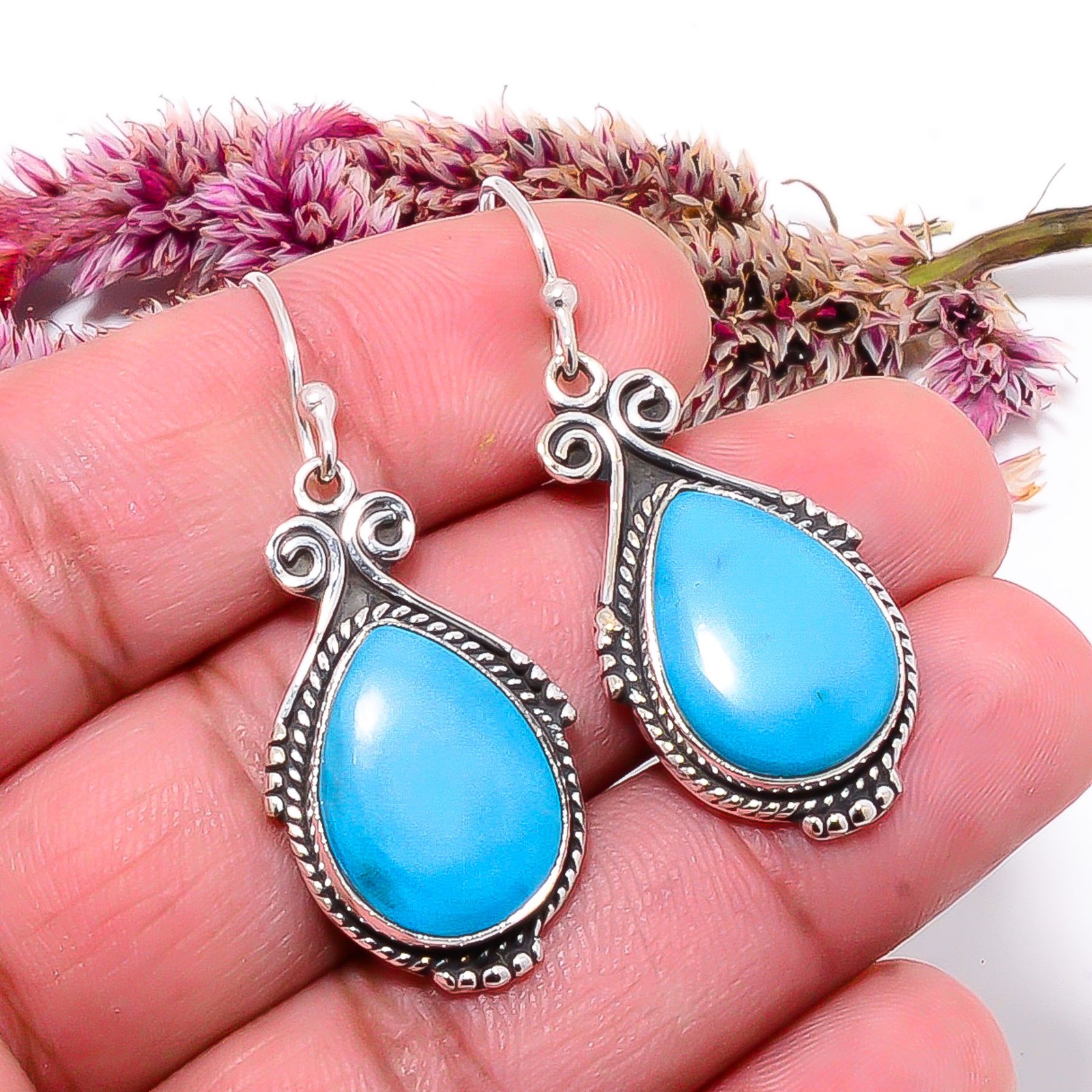 Magnesite Turquoise Gemstone 925 Sterling Silver Earring 1.76″ E981011653
