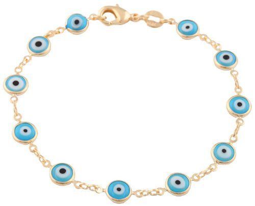 14K GOLD PLATED LIGHT BLUE EVIL EYE ADULT BRACELET GOOD LUCK – B109