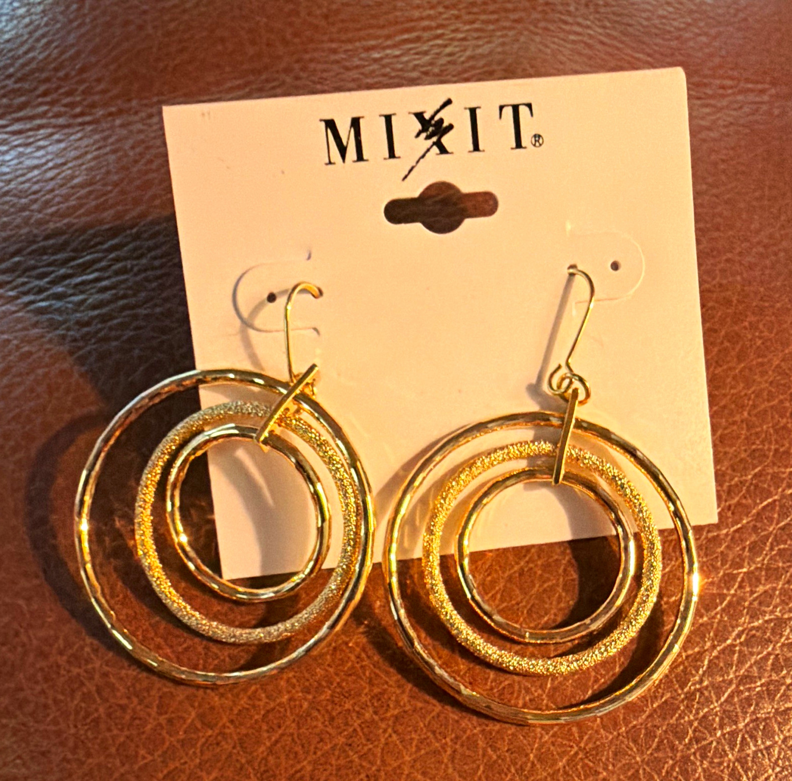 Mixit Gold Tone Multi Hoop Dangle Hook Earrings Round Metal No Stone