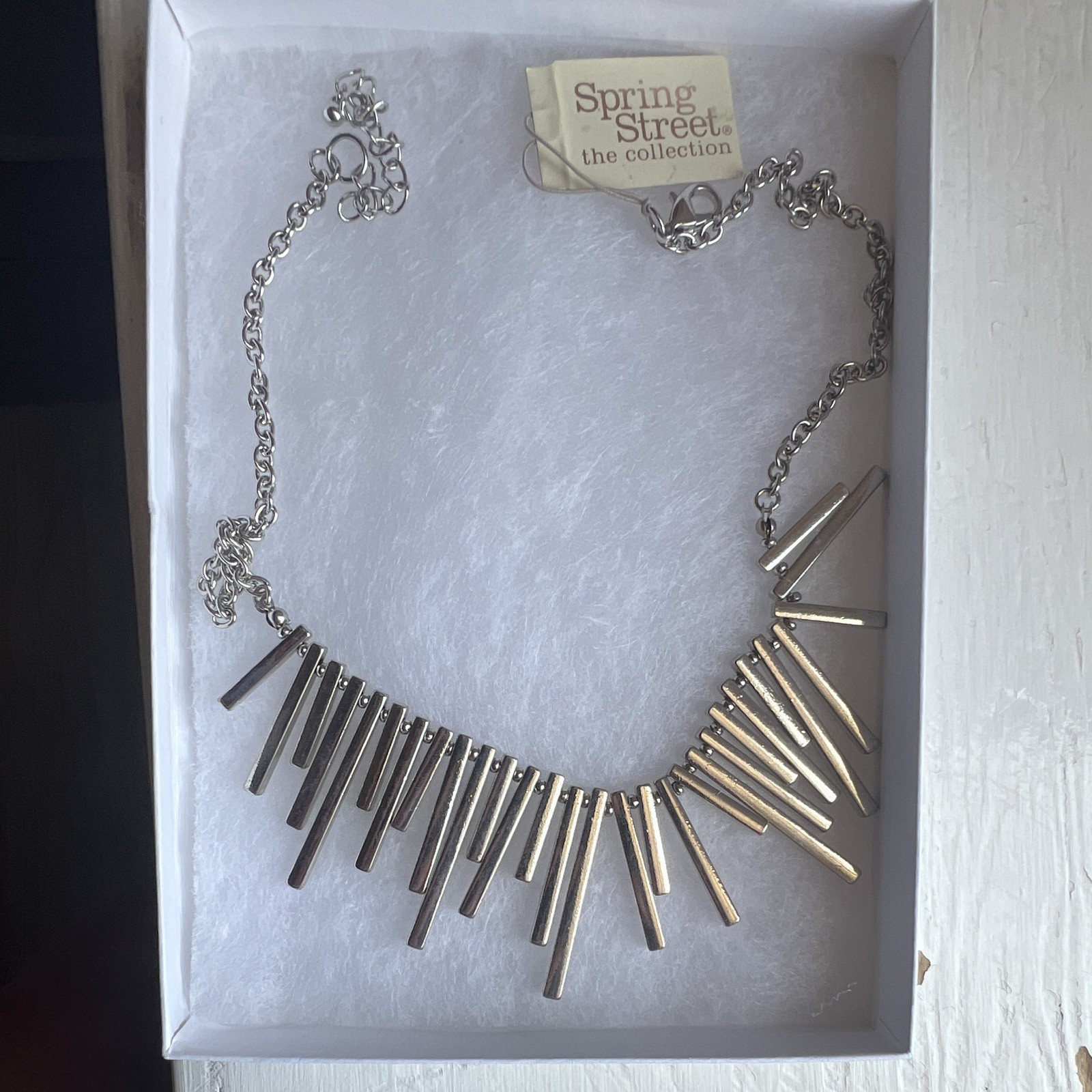 Spring Street Silver Tone Statement Bar Fringe Necklace, Cable Chain Lobster