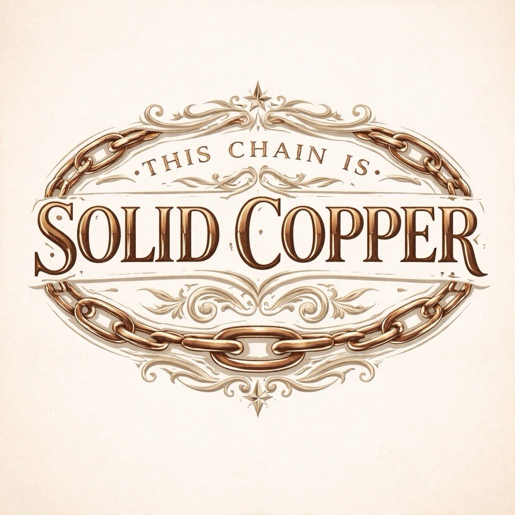 Solid Copper Chain CN616G – 1/8 of an inch wide. Available in 18 to 30 inches.
