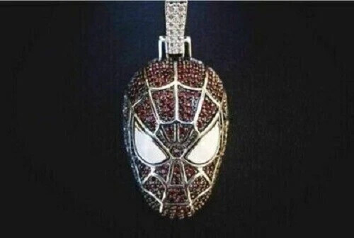 2.0ct Round Cut Simulated Garnet Spider Man Pendant Sterling 14K White Gold Over
