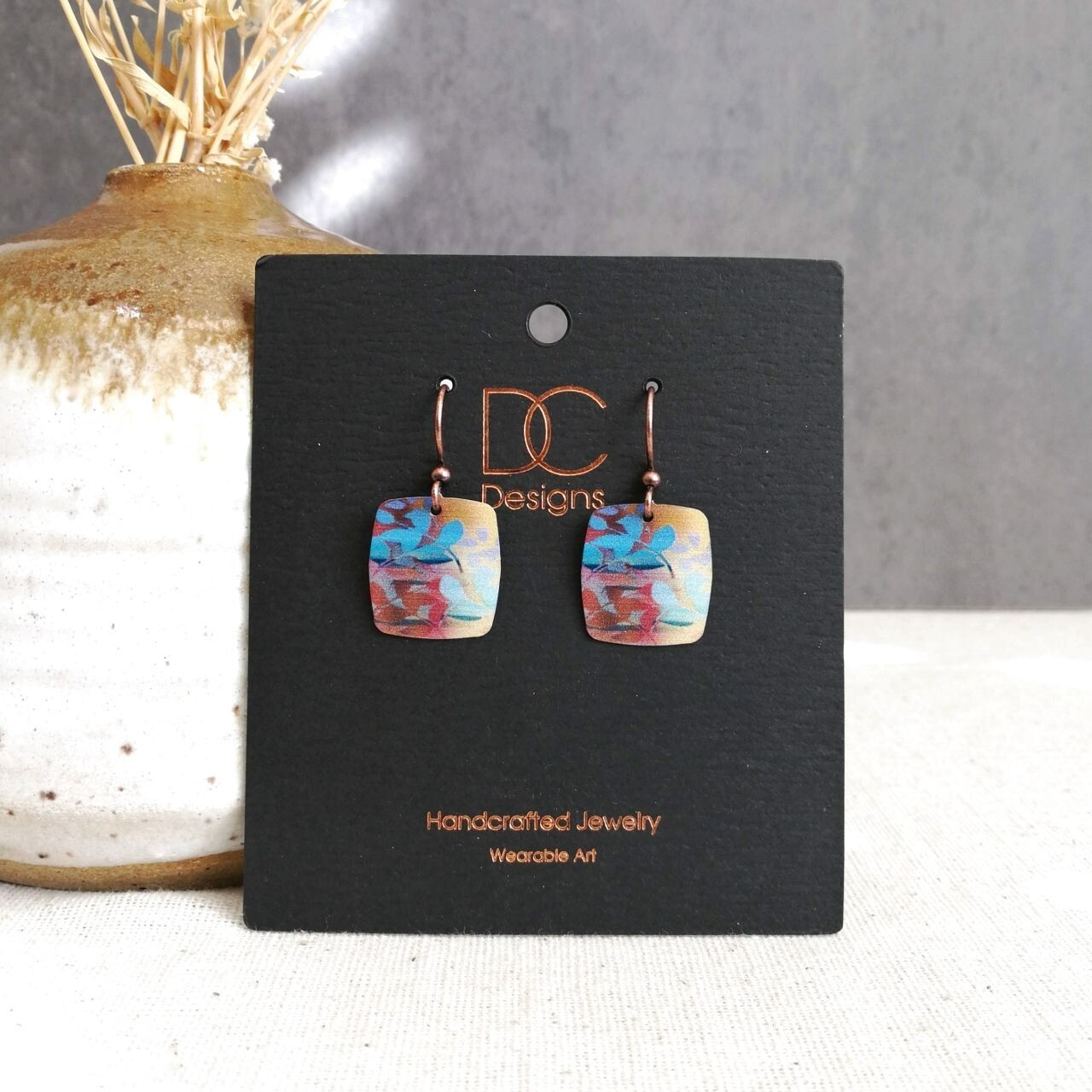 DC Designs Abstract Foliage Small Square Earrings in Multicolor 30NS Unique Gift