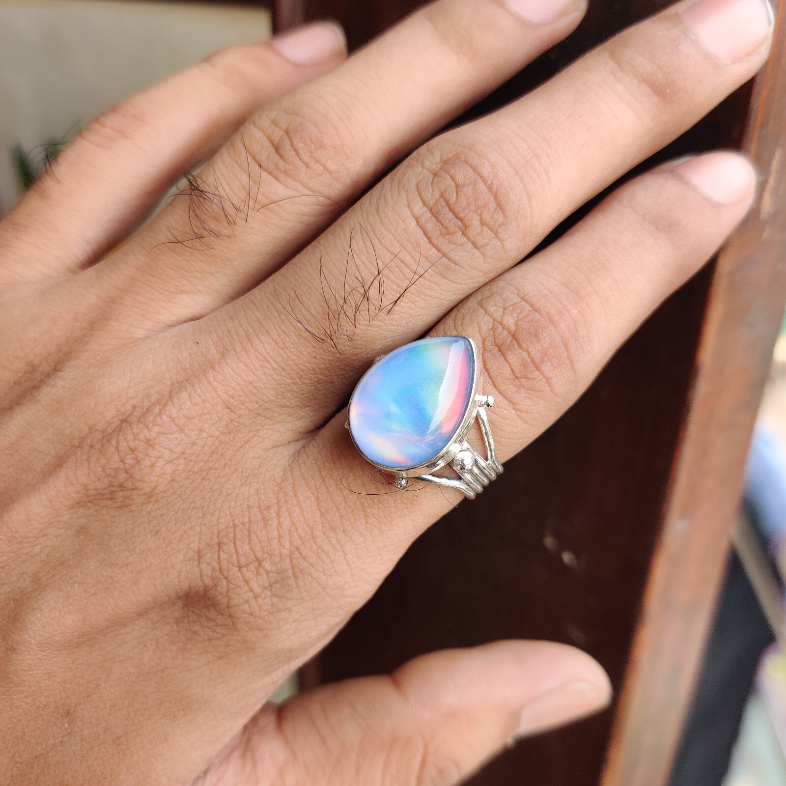 New Aurora Opal Gemstone Ring 925 Sterling Silver christmas Gift Wife Gift Ring