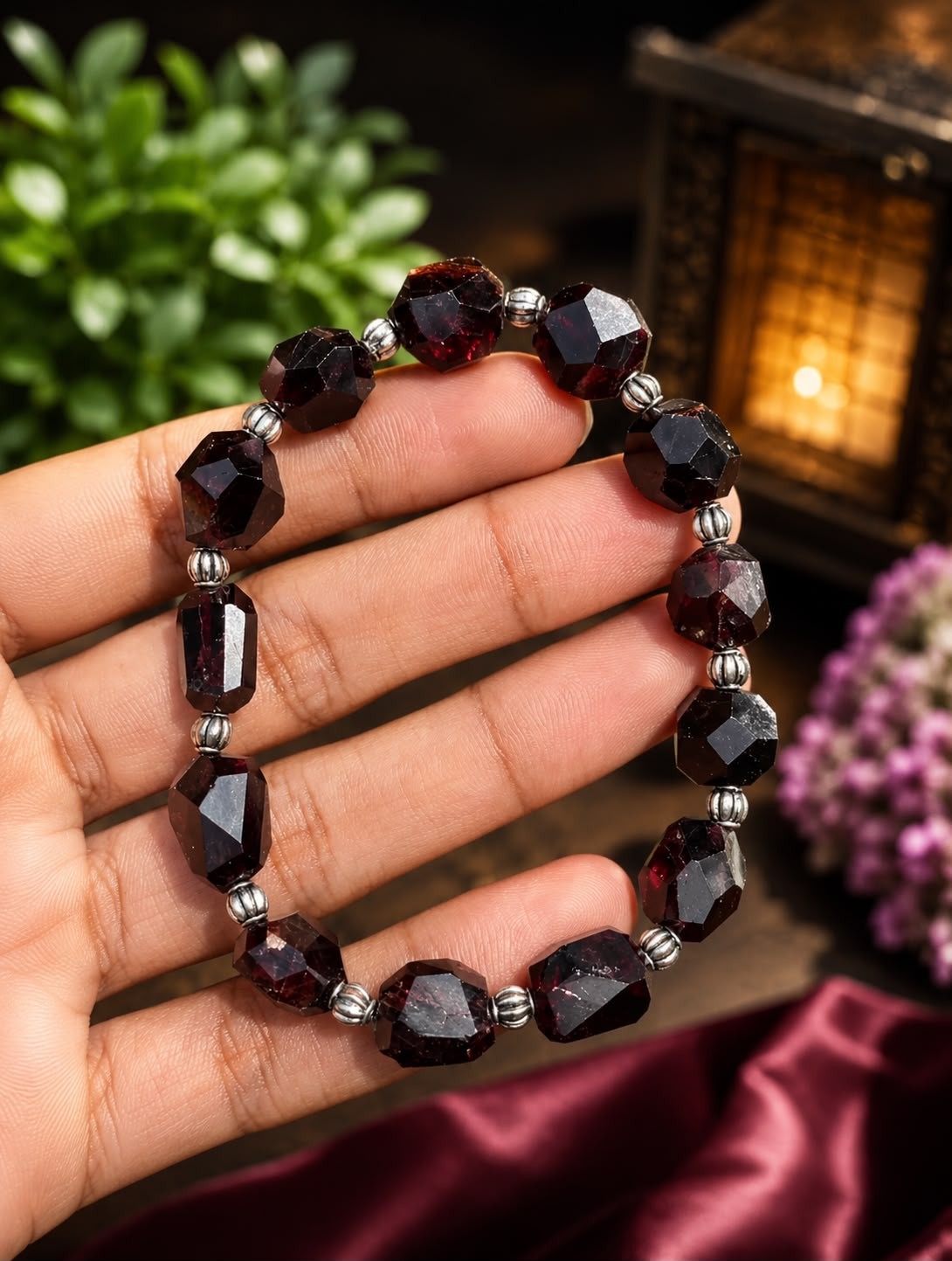 Raw Almandine Garnet Chunk Bracelet Natural Handmade January Birthstone Gift