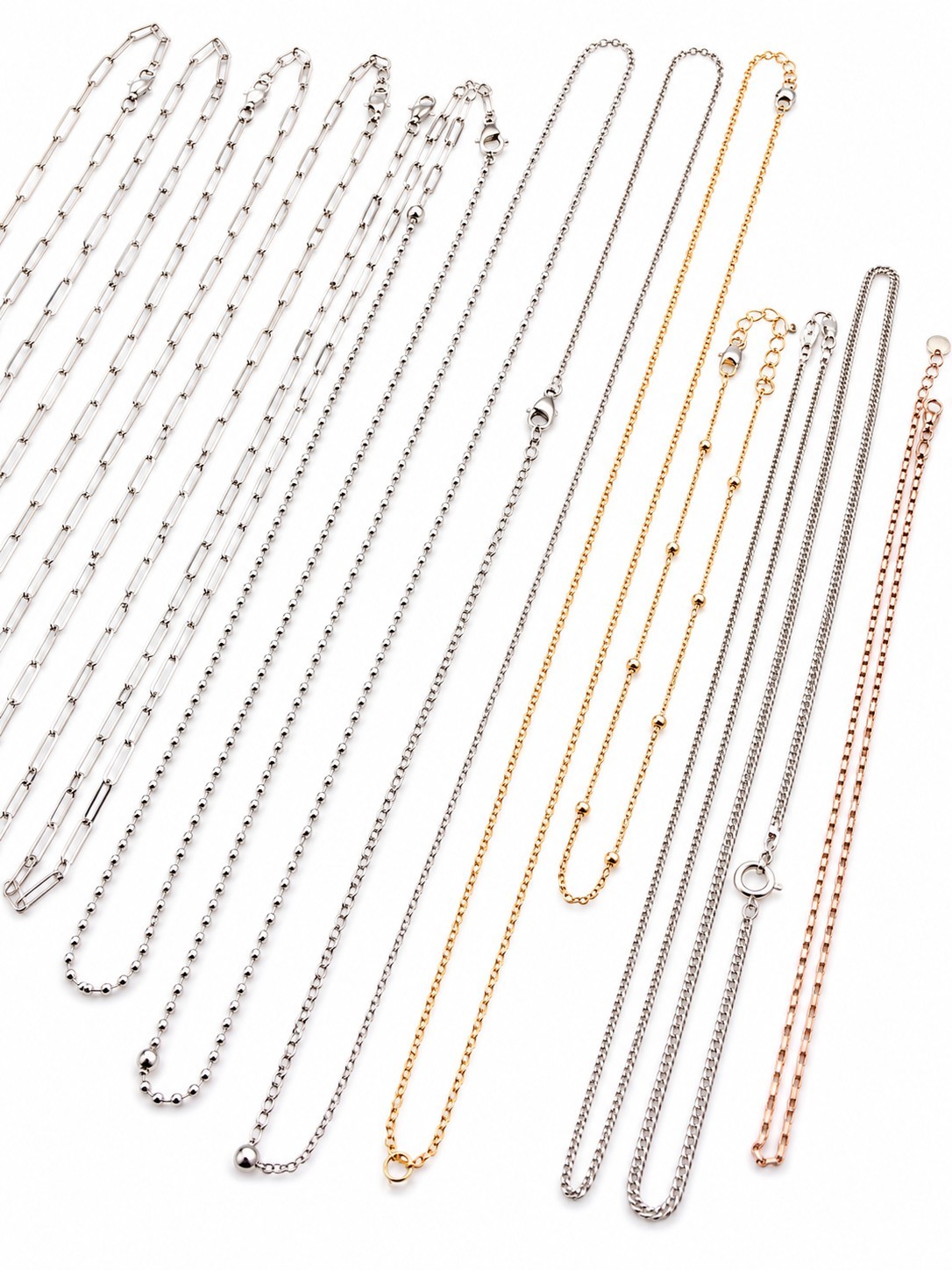 Vintage Silver & gold Untested lNecklace Chains Lot Paperclip Ball Box Link