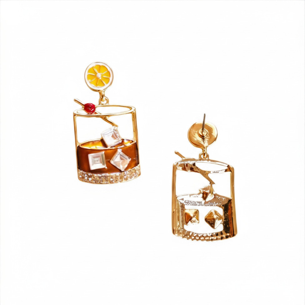 Whiskey Cocktail Glass Dangle Earrings / Bartender Novelty Jewelry – Festival