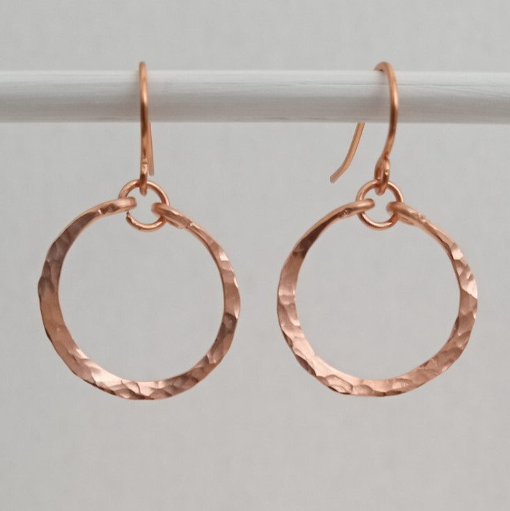 Handmade USA Copper Earrings Approx. 3/4-Inch DIA Textured Hoops Fish Hooks