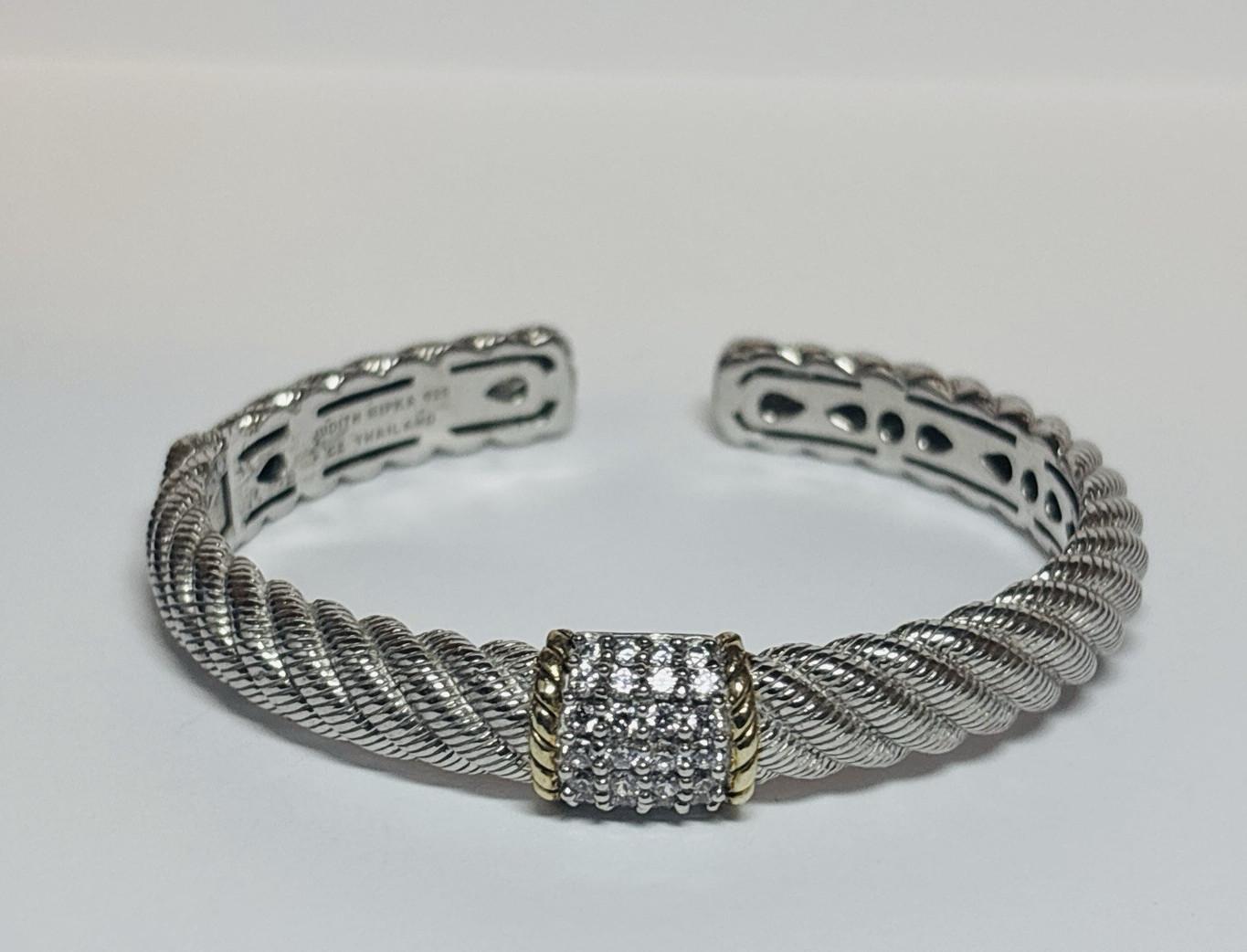 Judith Ripka Sterling 925 Silver Two Tone CZ Cable Cuff Bracelet 6 in-.95