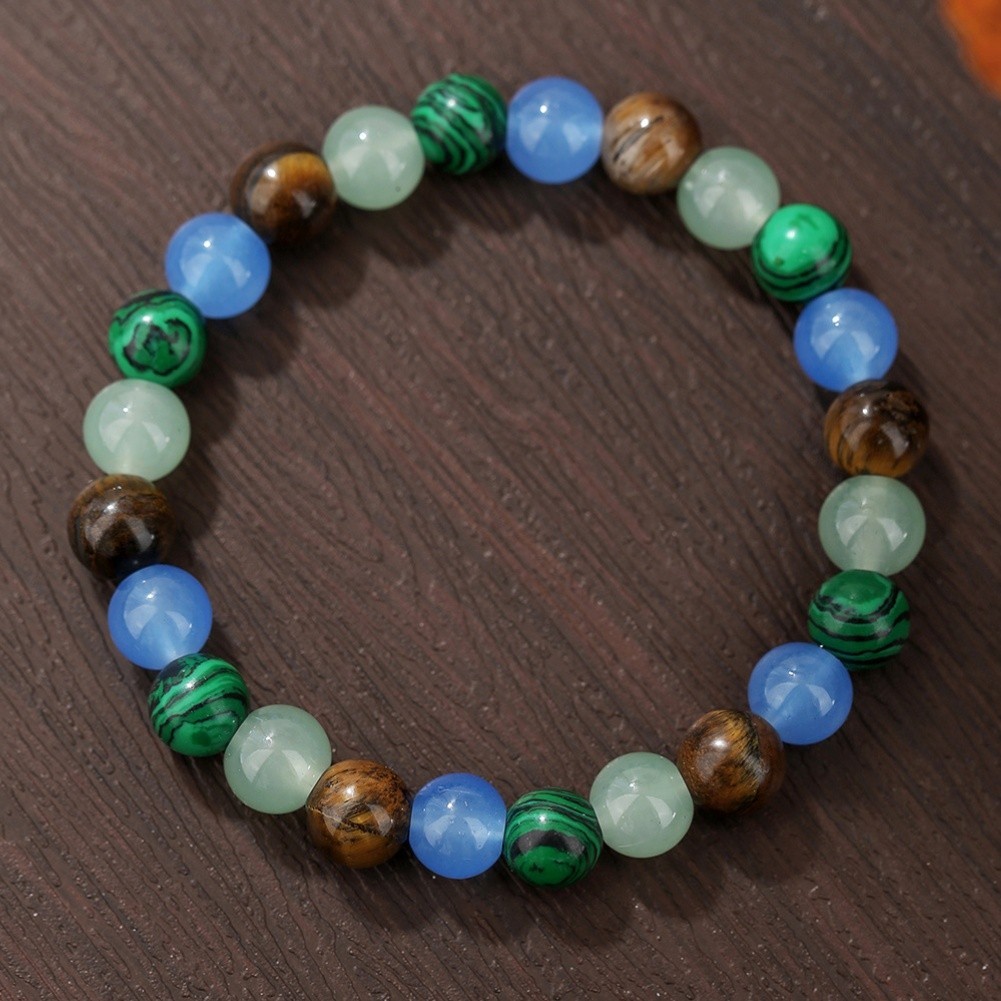 8mm Round Stone Bead Bracelet Natural Material Hand Strung Unisex 18.5cm 19.5cm