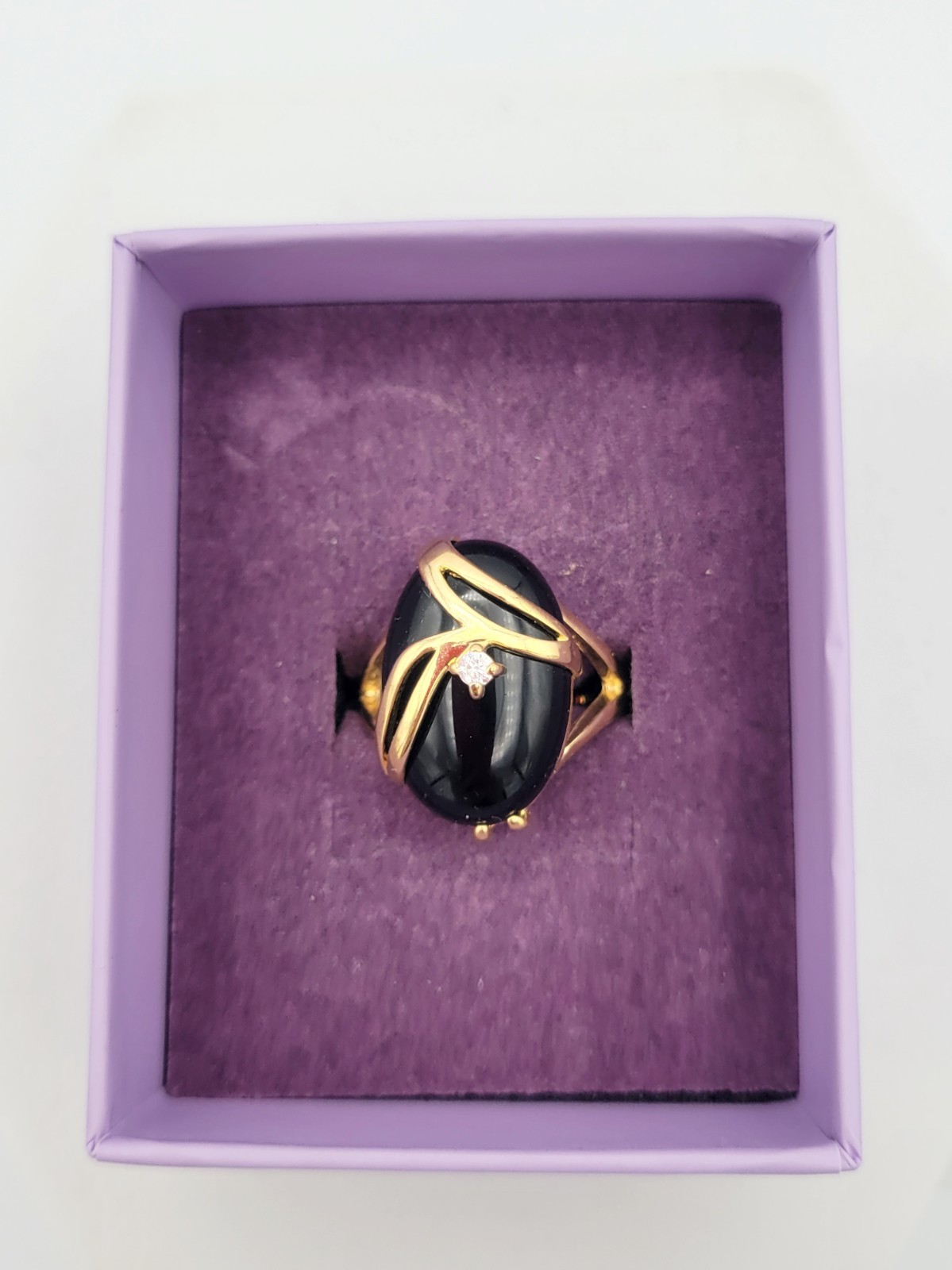 Palm Beach Jewelry Gold-Plated Oval Natural Black Onyx Ring w/Gift Box Sz 7 3/4